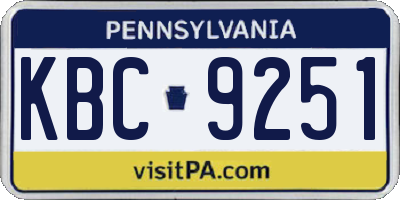 PA license plate KBC9251