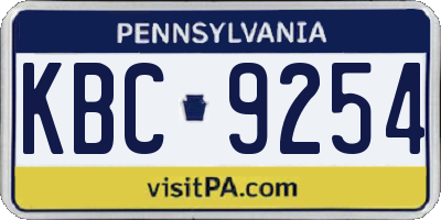 PA license plate KBC9254