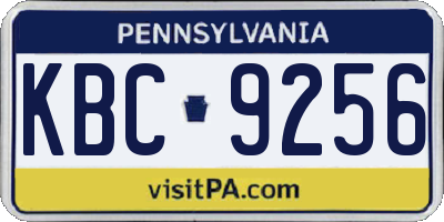 PA license plate KBC9256