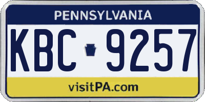 PA license plate KBC9257