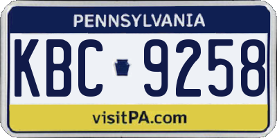 PA license plate KBC9258