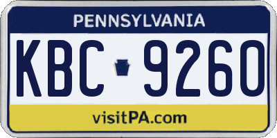 PA license plate KBC9260