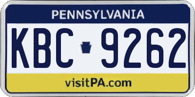 PA license plate KBC9262