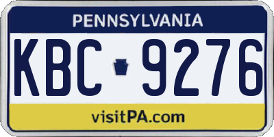 PA license plate KBC9276