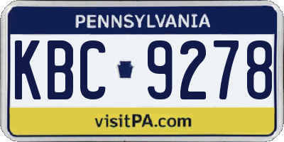 PA license plate KBC9278