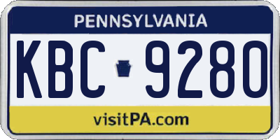 PA license plate KBC9280