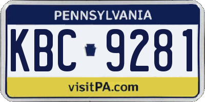 PA license plate KBC9281