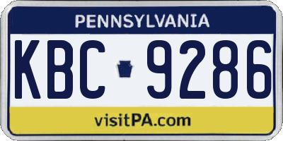 PA license plate KBC9286