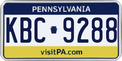 PA license plate KBC9288