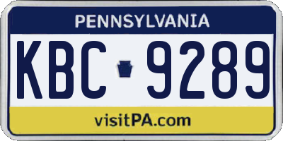 PA license plate KBC9289