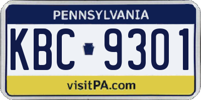 PA license plate KBC9301