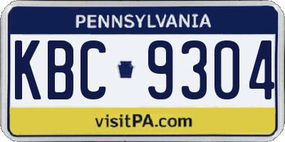 PA license plate KBC9304