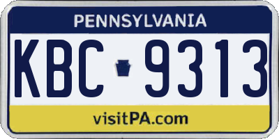 PA license plate KBC9313