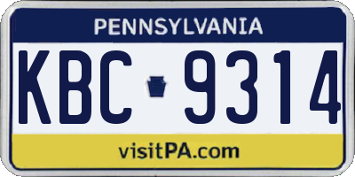 PA license plate KBC9314