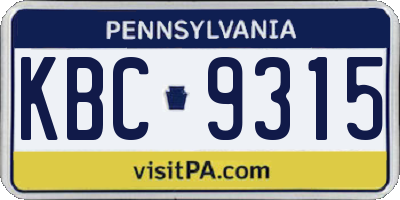 PA license plate KBC9315