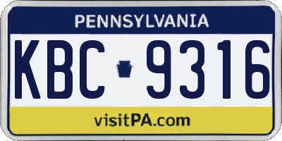 PA license plate KBC9316