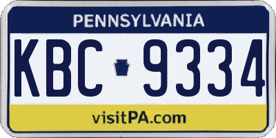 PA license plate KBC9334