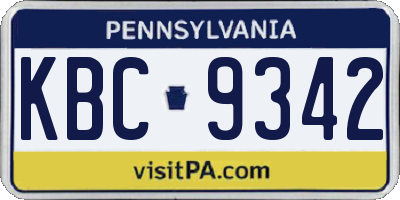 PA license plate KBC9342