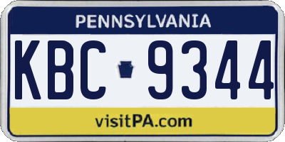 PA license plate KBC9344