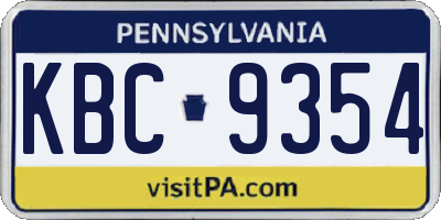 PA license plate KBC9354