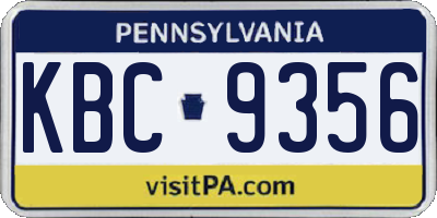 PA license plate KBC9356