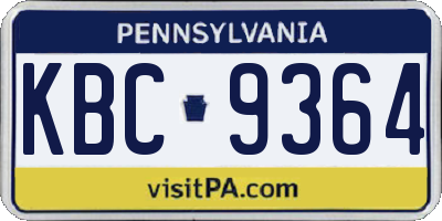 PA license plate KBC9364
