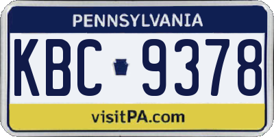 PA license plate KBC9378