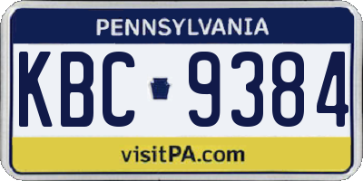 PA license plate KBC9384