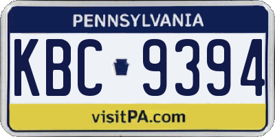 PA license plate KBC9394