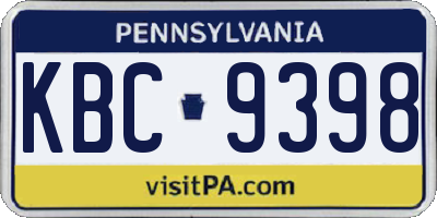PA license plate KBC9398