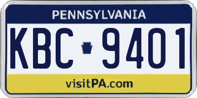 PA license plate KBC9401