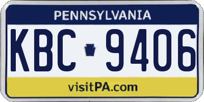 PA license plate KBC9406