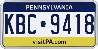 PA license plate KBC9418