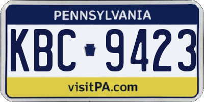 PA license plate KBC9423