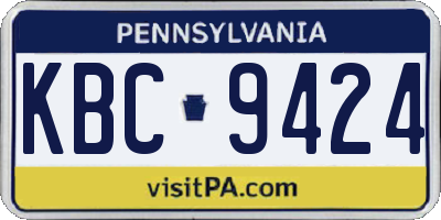 PA license plate KBC9424
