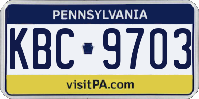 PA license plate KBC9703
