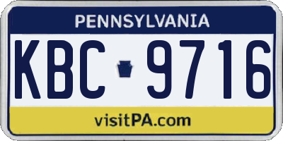 PA license plate KBC9716