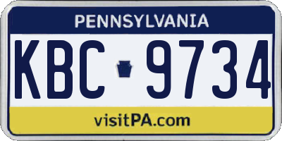 PA license plate KBC9734