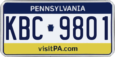 PA license plate KBC9801