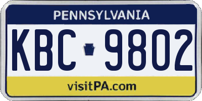 PA license plate KBC9802