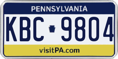 PA license plate KBC9804