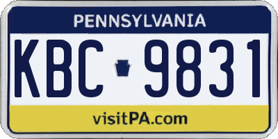 PA license plate KBC9831