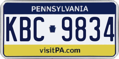 PA license plate KBC9834