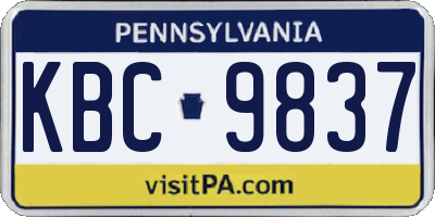 PA license plate KBC9837