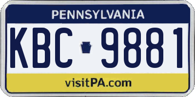 PA license plate KBC9881