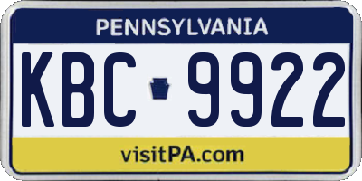 PA license plate KBC9922