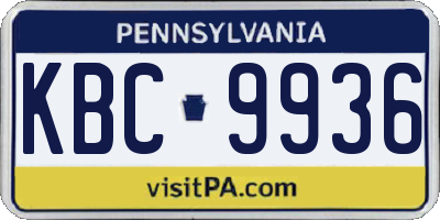 PA license plate KBC9936