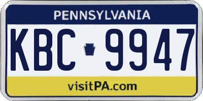 PA license plate KBC9947