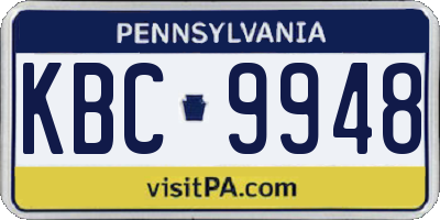 PA license plate KBC9948