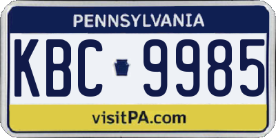 PA license plate KBC9985